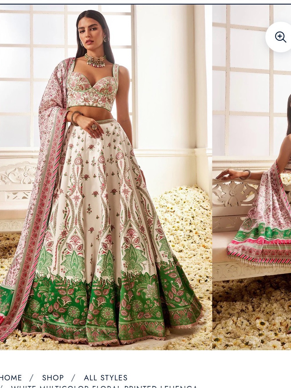 Elegant White & Green Floral Bridal Lehenga